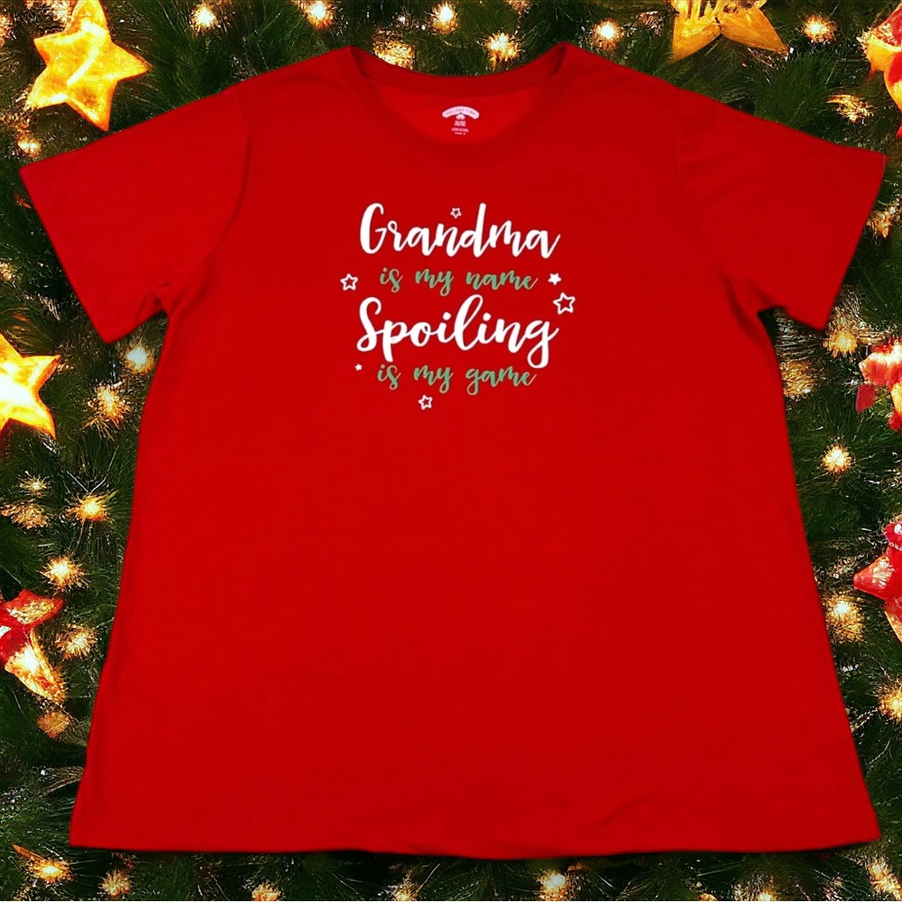 "Grandma Is My Name Spoiling Is My Game" Funny Xmas T-Shirt WOMENS XL (16/18)